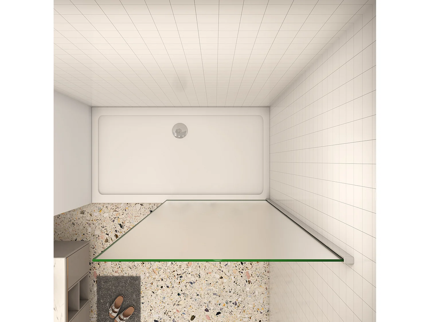 90x200cm Douchewand inloopdouche,10mm dik mat gehard glas met explosieveilige folie,glanzend chroom profiel