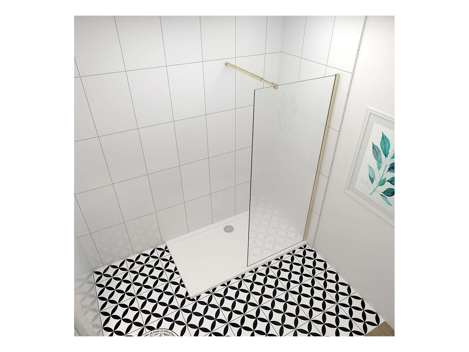 70x200cm Douchewand inloopdouche,10mm dik mat gehard glas met explosieveilige folie,stabilisatiestang 73-120cm (verstelbaar),gouden profiel.