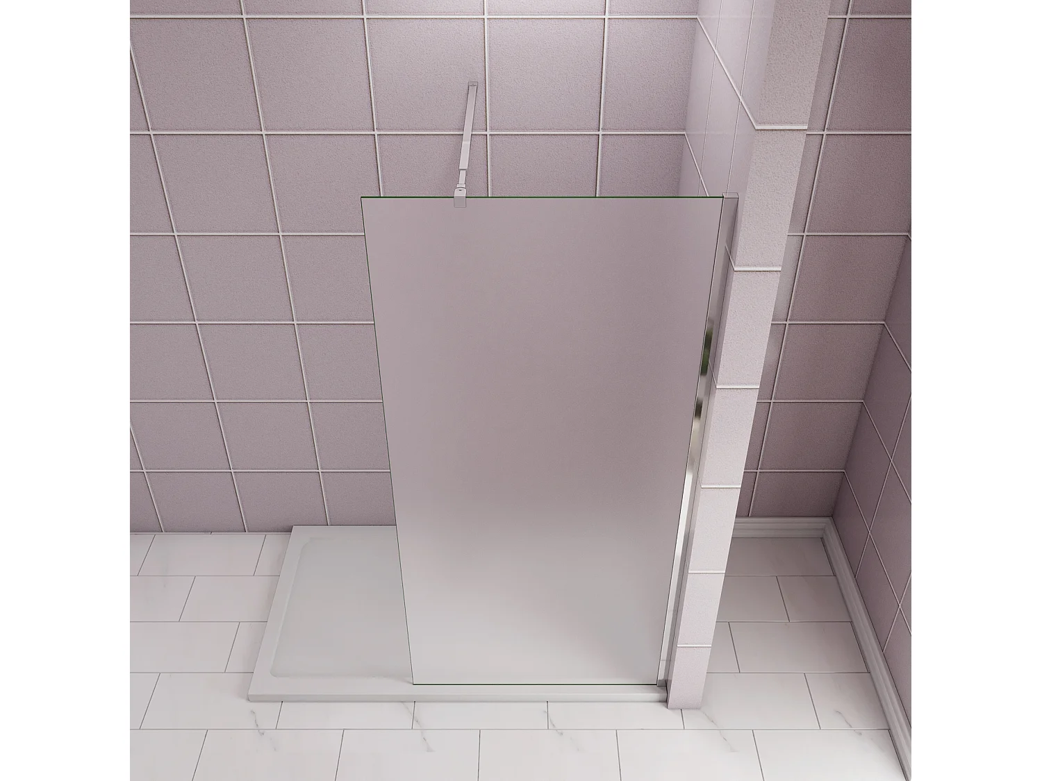 90x200cm Douchewand inloopdouche,10mm dik mat gehard glas met explosieveilige folie,stabilisatiestang 73-120cm (verstelbaar),glanzend chroom profiel