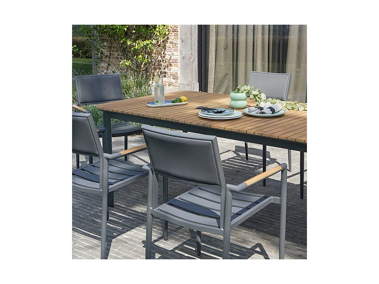 Ensemble 6/8 places en teck massif et aluminium Anthracite PIANA