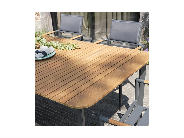 Ensemble 6/8 places en teck massif et aluminium Anthracite PIANA