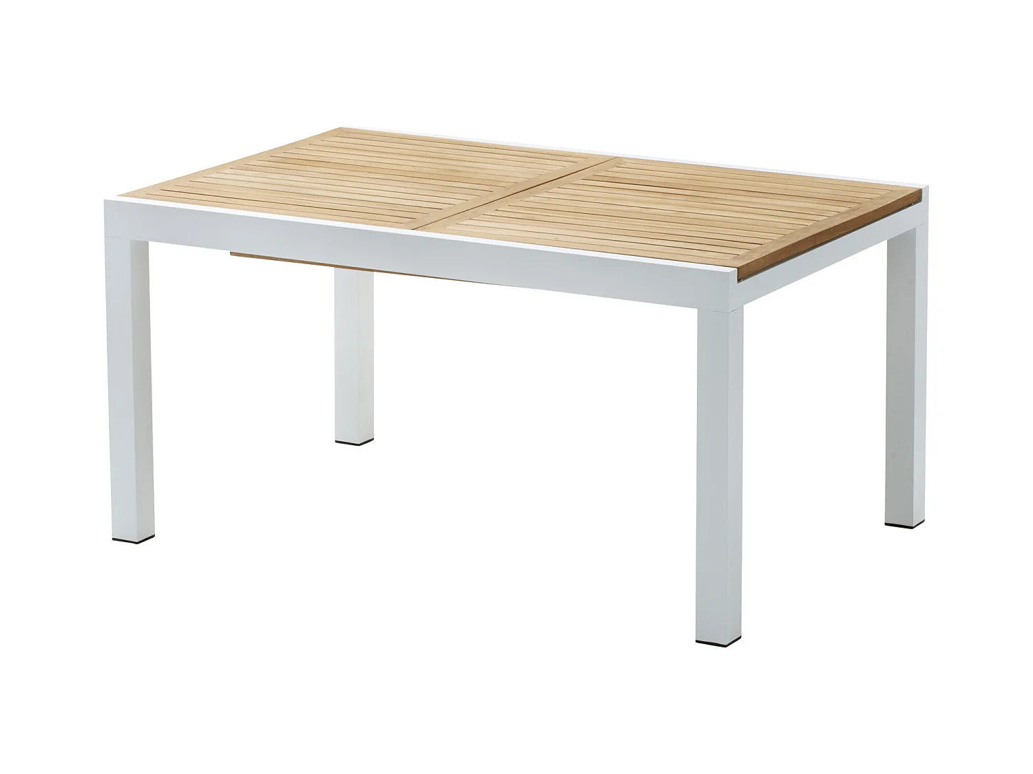 Ensemble BALITECK 6/10p en aluminium blanc, plateau en Teck avec 6 fauteuils