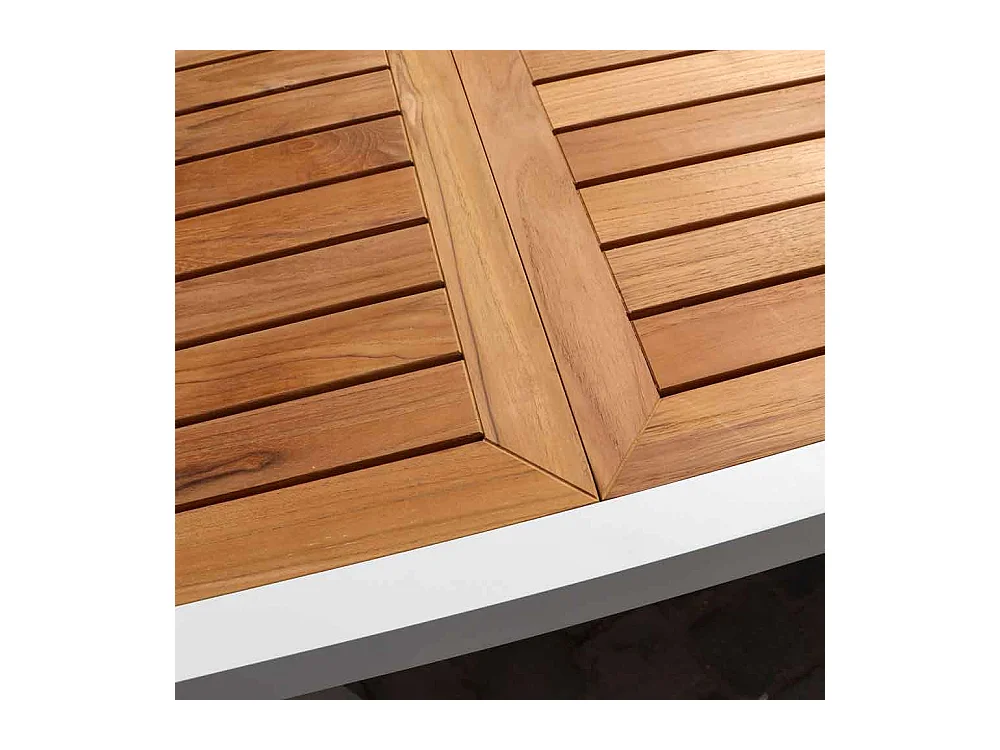 Ensemble BALITECK 6/10p en aluminium blanc, plateau en Teck avec 6 fauteuils