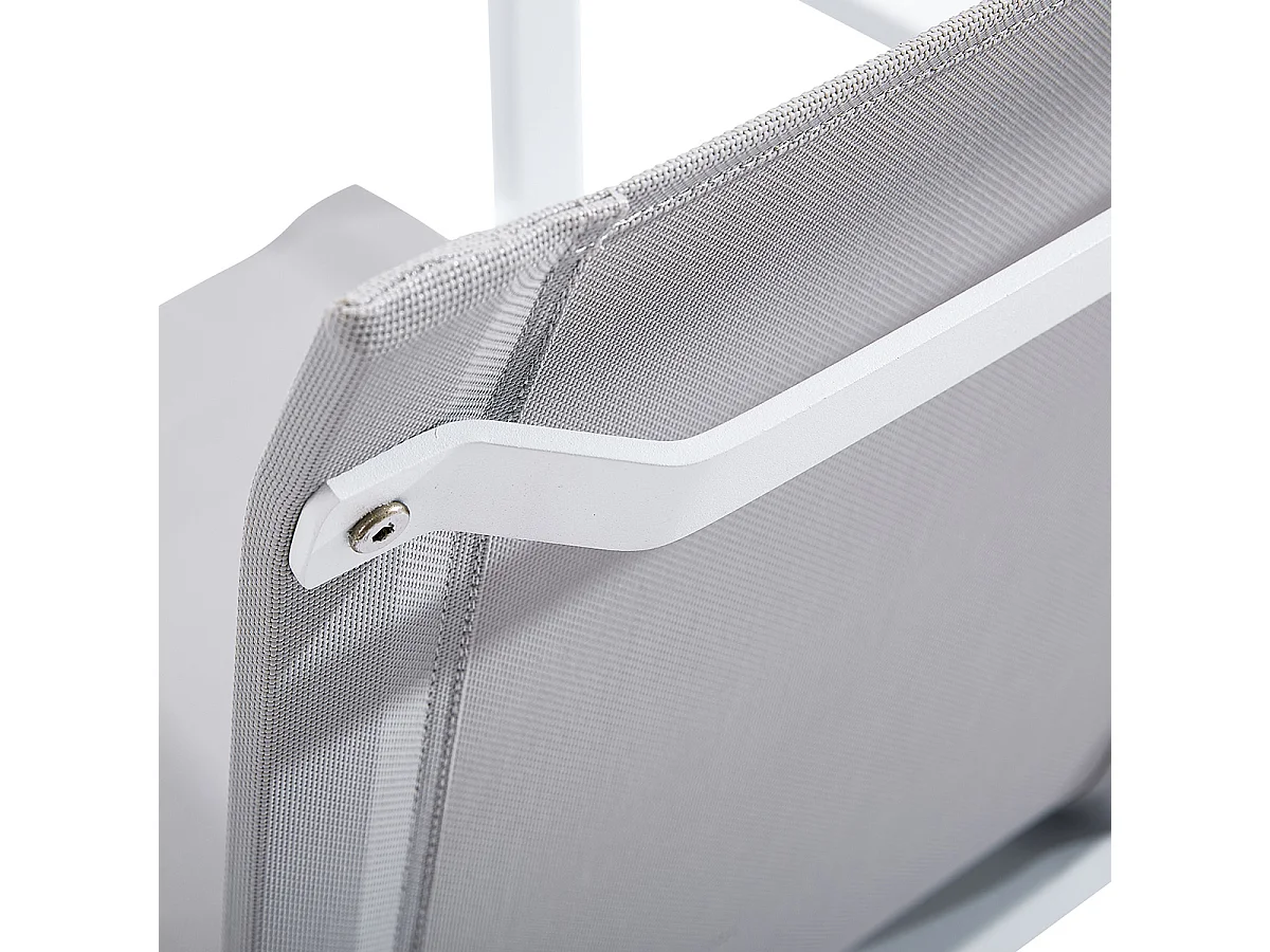 Ensemble BALITECK 8/12p en aluminium blanc, plateau en Teck avec 8 fauteuils et 4 chaises pliantes en aluminium et textilène