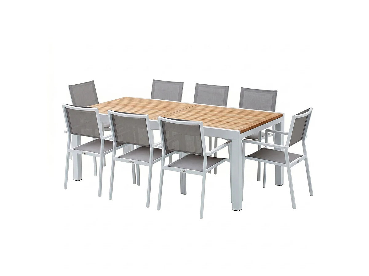 Ensemble de jardin aluminium blanc et teck 8/12P 8 fauteuils BALITECK