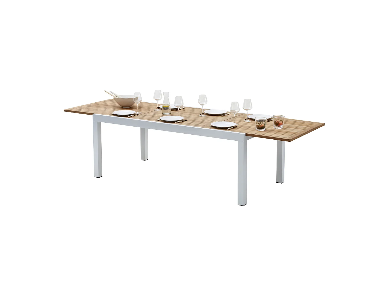 Ensemble de jardin aluminium blanc et teck 8/12P 8 fauteuils BALITECK