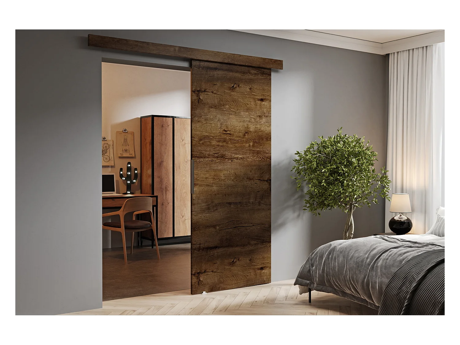 Emporius Porte coulissante 100 cm Doris - portes coulissantes murales intérieures - Bois foncé