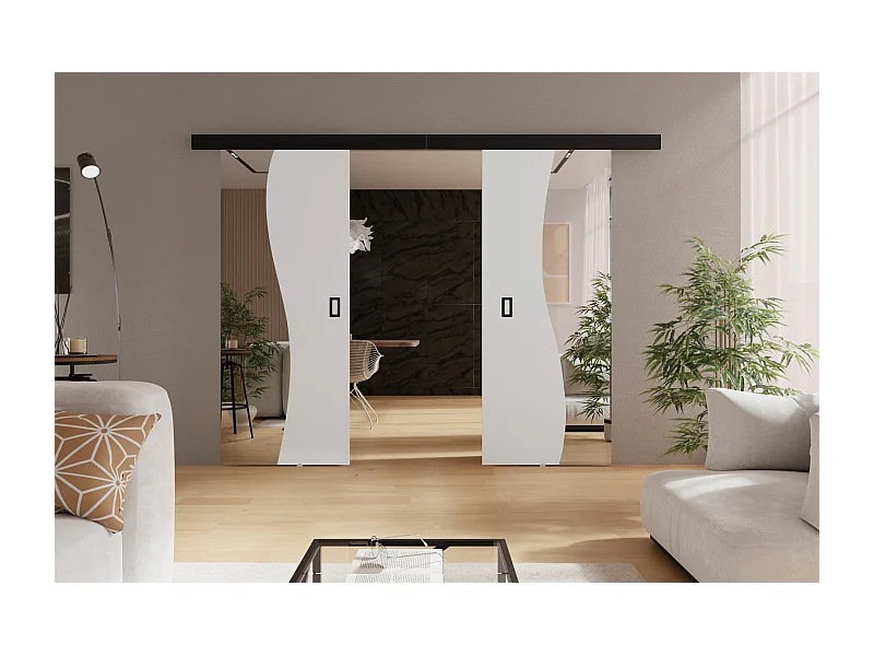 Emporius Porte coulissante 190 cm Kaja Duo - miroir, cache rail, portes coulissantes murales intérieures - Blanc