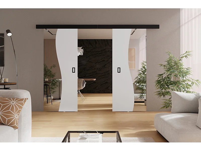 Emporius Schiebetür 190 cm Kaja Duo - Schiebetürsystem, Spiegel, Weiß