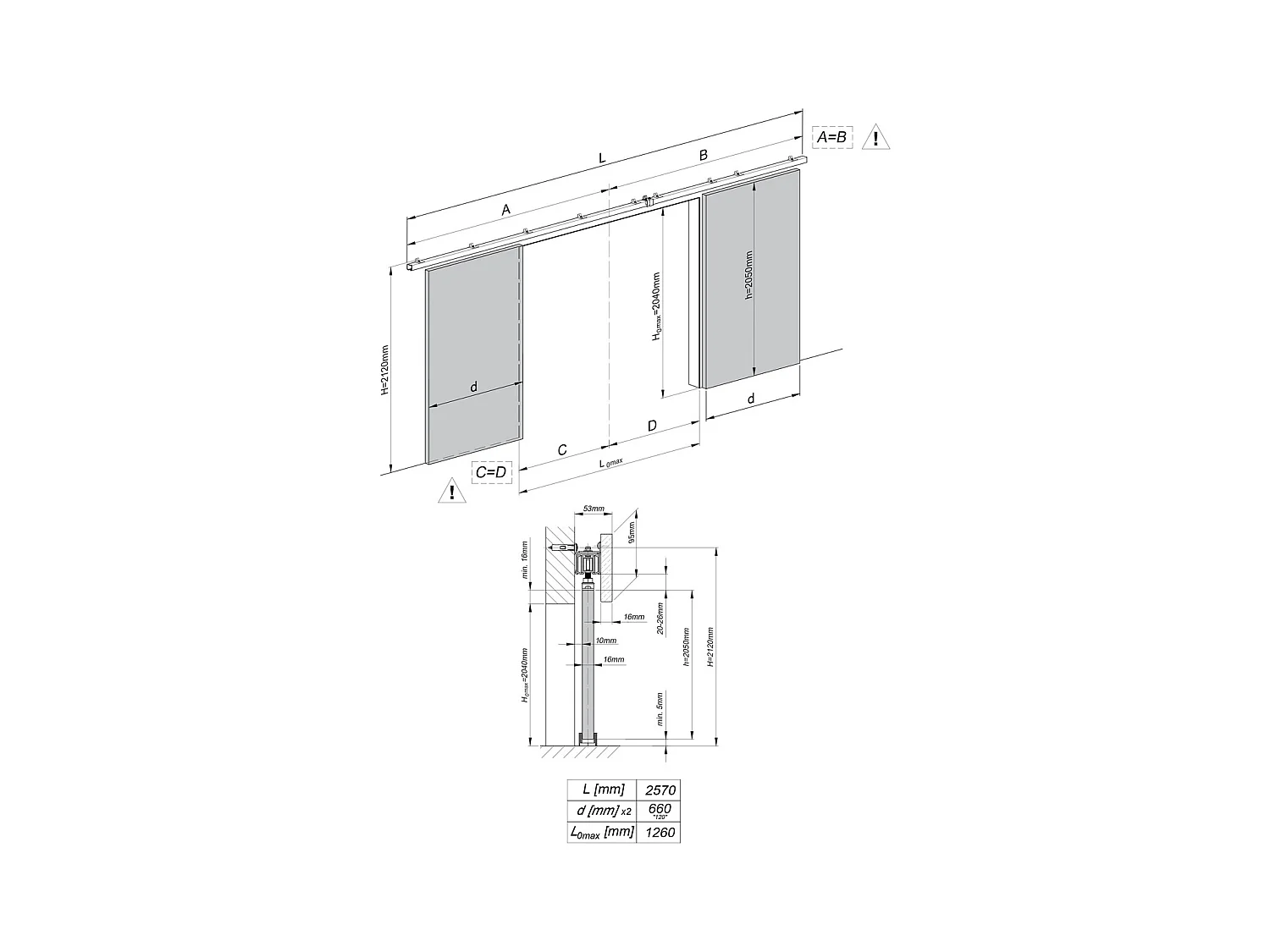 Emporius Porte coulissante 150 cm Kaja Duo - miroir, cache rail, portes coulissantes murales intérieures - Chêne sonoma