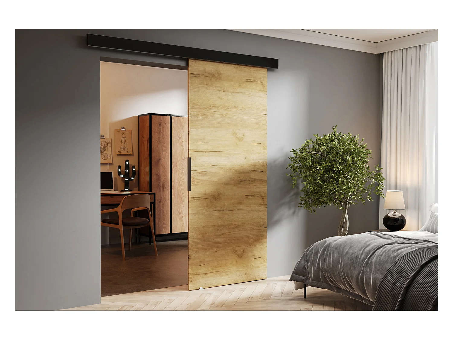 Emporius Porte coulissante 100 cm Doris - portes coulissantes murales intérieures - Chêne craft doré