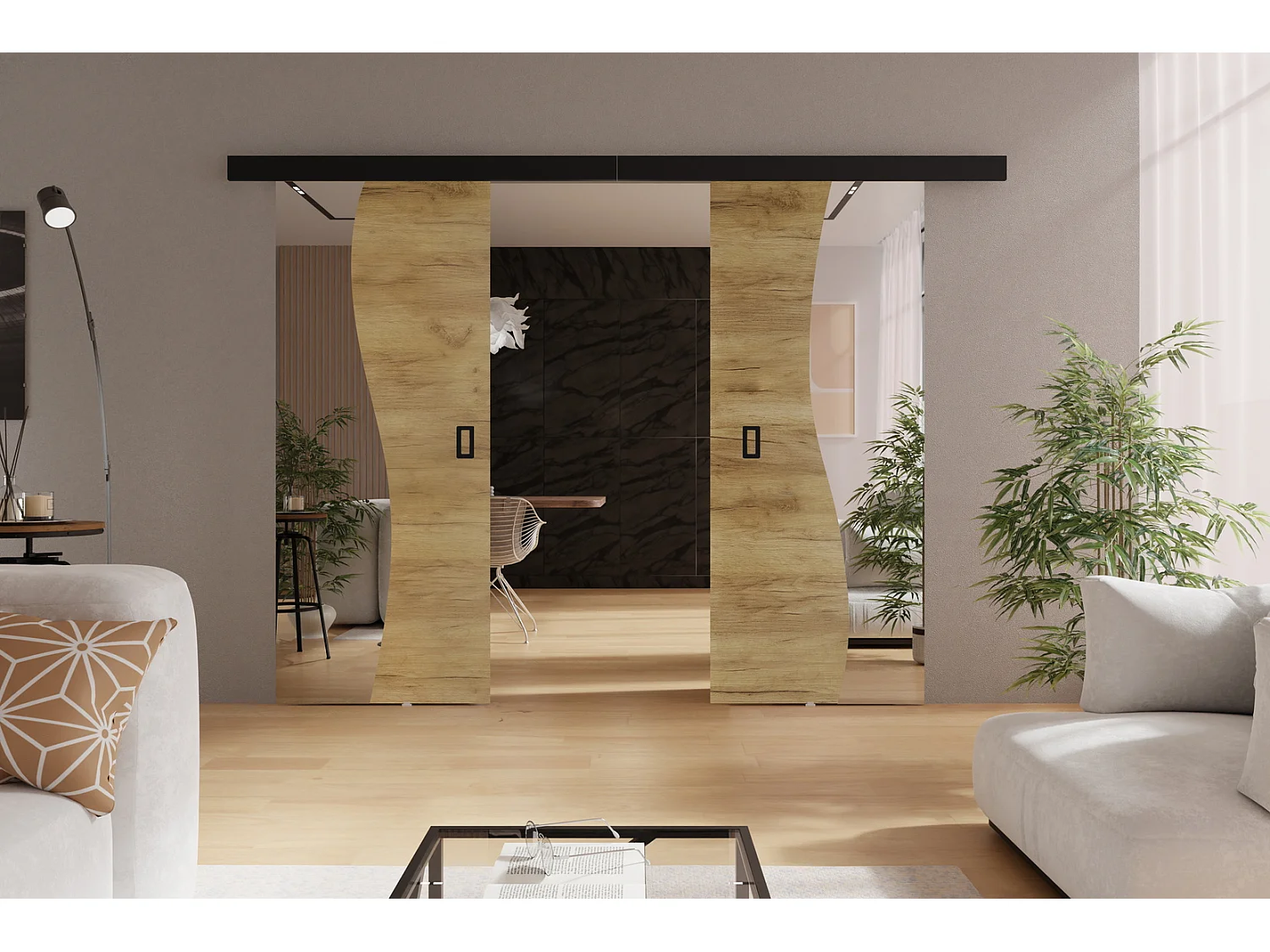 Schuifdeuren met spiegel Kaja Duo - Schuifwanddeuren 150 cm Craft gold