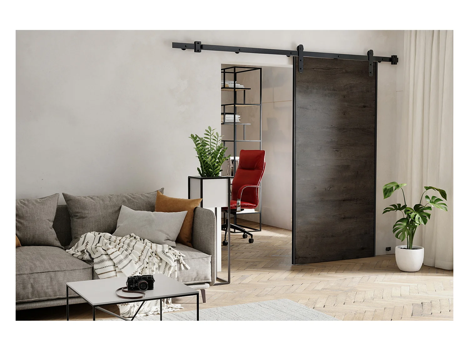 Emporius Porte coulissante 60 cm Ares - porte suspendue coulissante, loft - Bois foncé