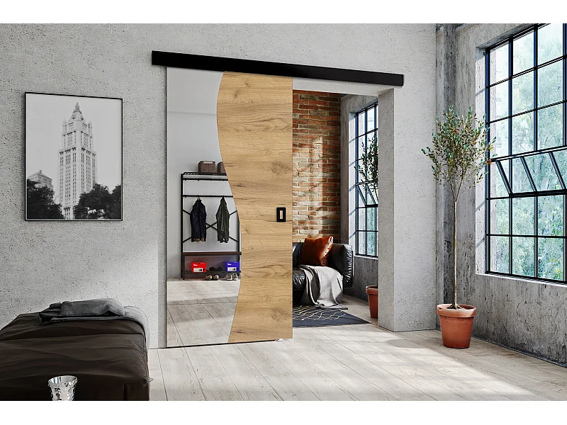 Emporius Schiebetür 90 cm Kaja - Schiebetürsystem, Spiegel, Craft Eiche