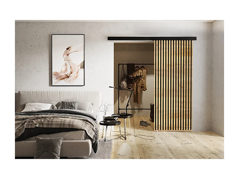 Emporius Schwebetür 60 cm Belor - Schiebetürsystem, imitation lamelle, zimmertür - Craft Eiche