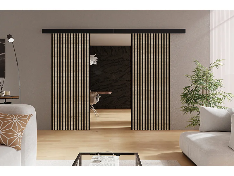 Emporius Porte coulissante 150 cm Belor Duo - imitation de lamelle, porte suspendue coulissante - Chêne sonoma