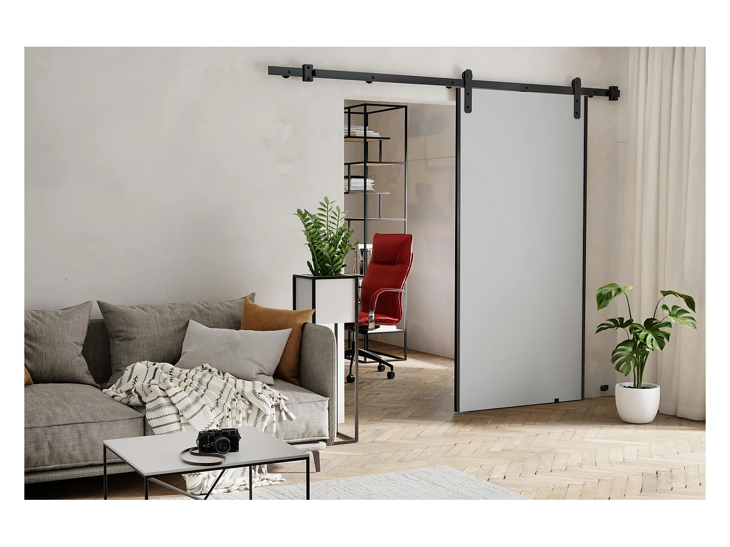 Emporius Porte coulissante 60 cm Ares - porte suspendue coulissante, loft - Blanc