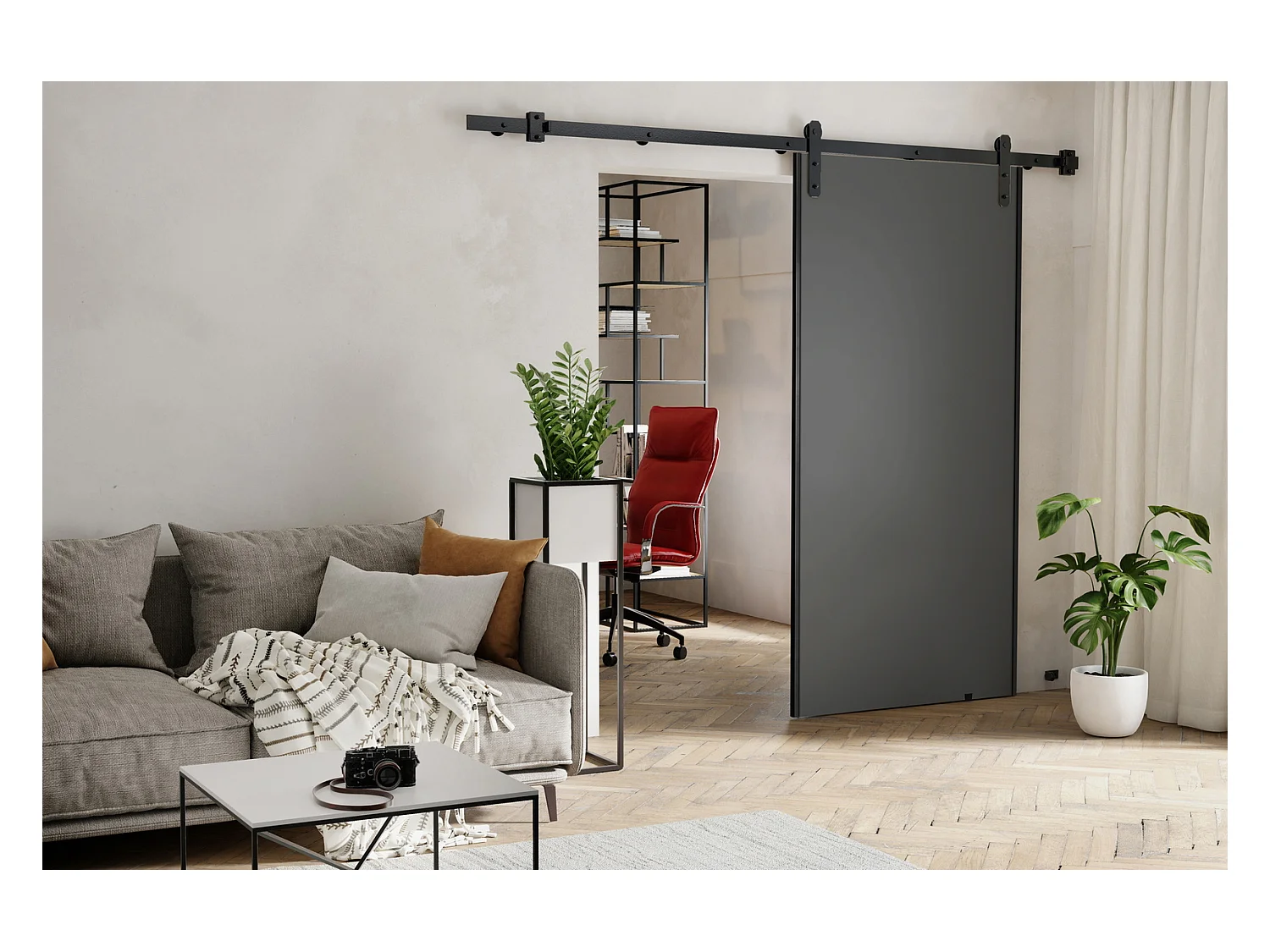 Emporius Porte coulissante 70 cm Ares - porte suspendue coulissante, loft - Graphite