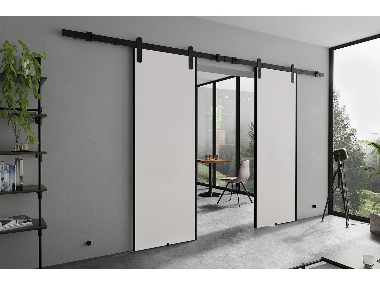 Emporius Porte coulissante 150 cm Ares Duo - porte suspendue coulissante, loft - Blanc