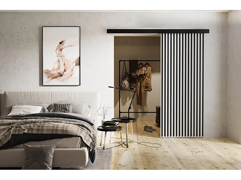 Emporius Porte coulissante 60 cm Belor - imitation de lamelle, porte suspendue coulissante - Blanc