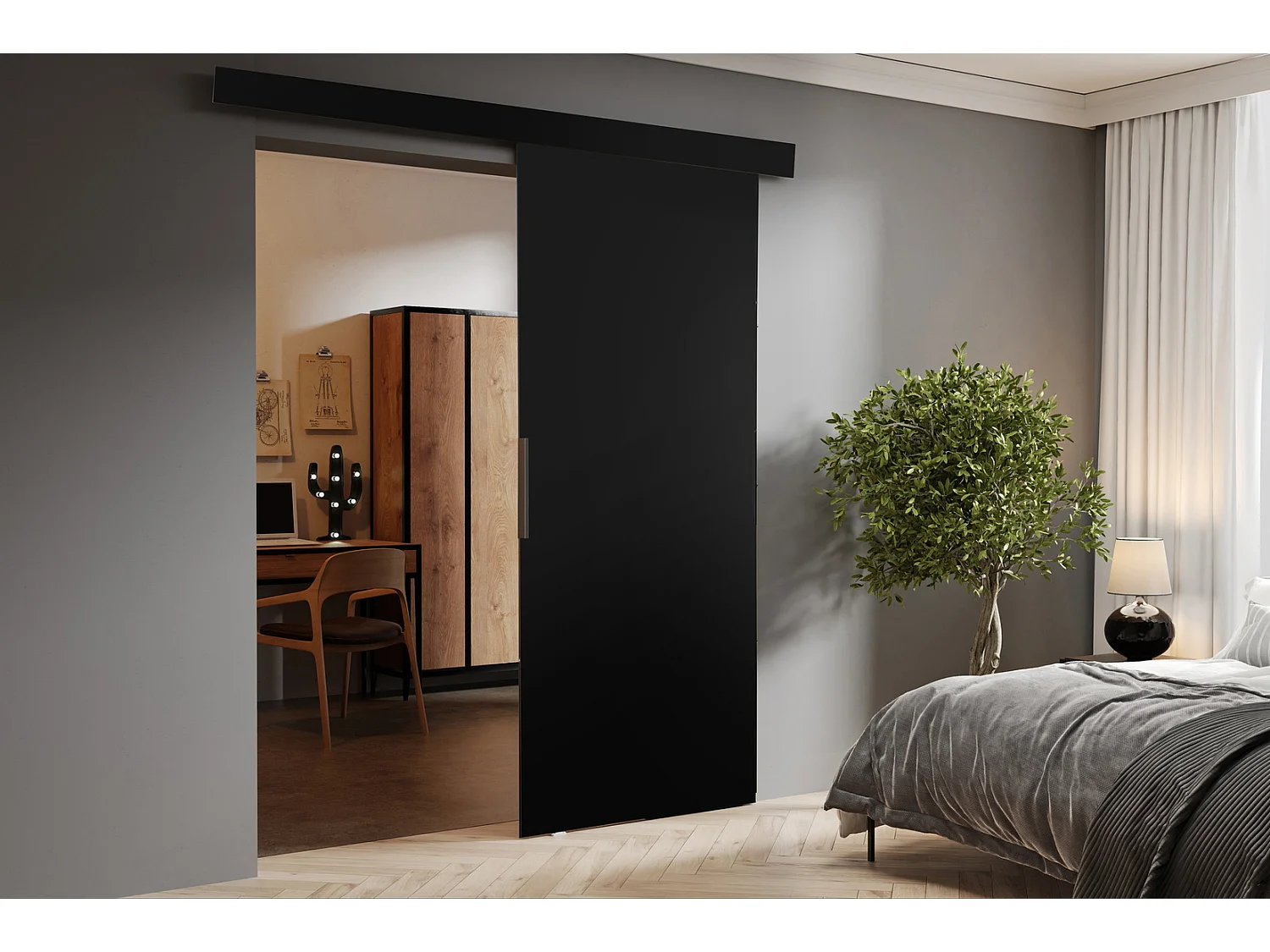 Emporius Porte coulissante 90 cm Doris - portes coulissantes murales intérieures - Noir
