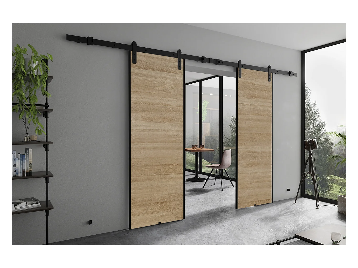 Emporius Porte coulissante 210 cm Ares Duo - porte suspendue coulissante, loft - Chêne sonoma