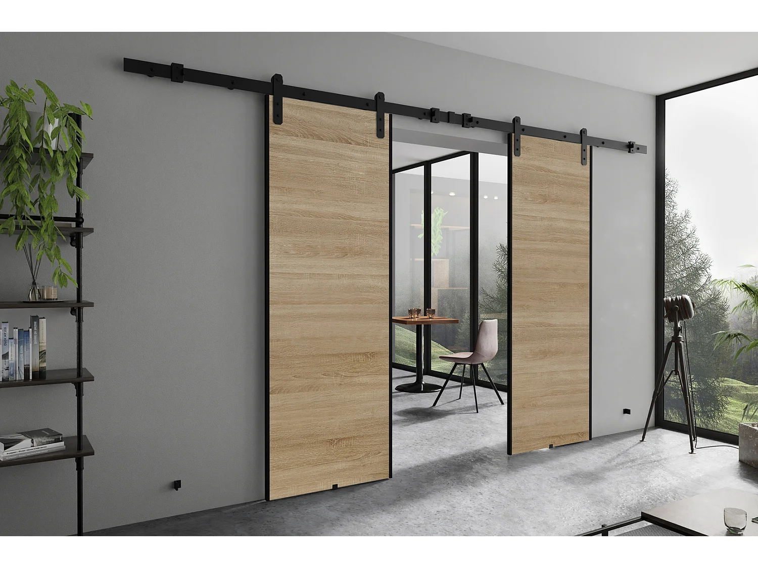 Emporius Porte coulissante 210 cm Ares Duo - porte suspendue coulissante, loft - Chêne sonoma