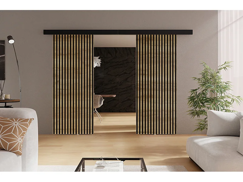 Emporius Porte coulissante 190 cm Belor Duo - imitation de lamelle, porte suspendue coulissante - Chêne craft doré