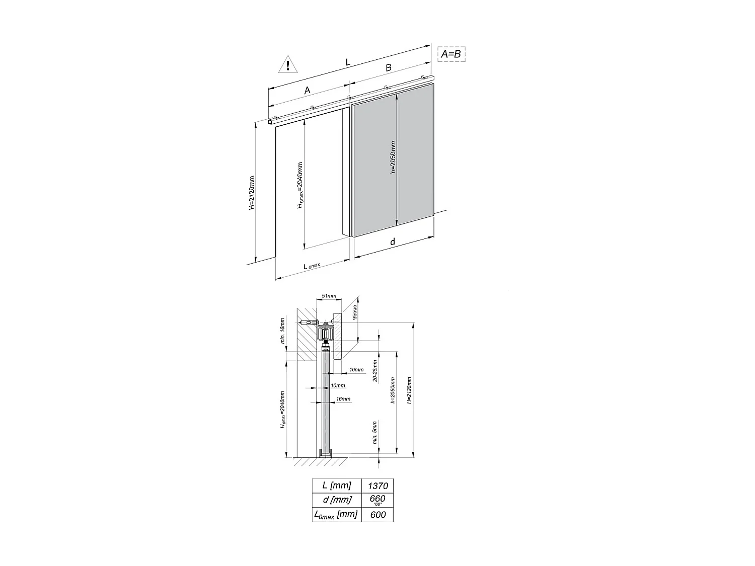 Emporius Porte coulissante 60 cm Lomar Plus - Noir