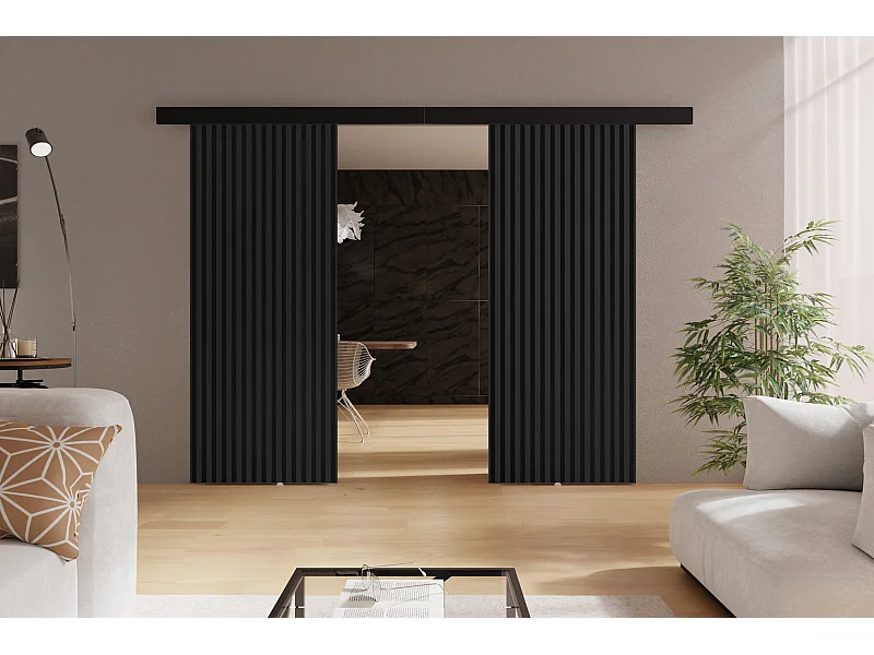 Emporius Schwebetür 190 cm Belor Duo - Schiebetürsystem, imitation lamelle, zimmertür - Graphit