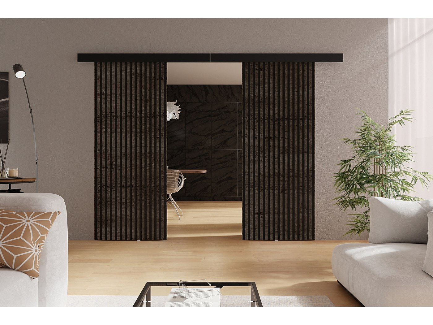 Emporius Porte coulissante 150 cm Belor Duo - imitation de lamelle ...