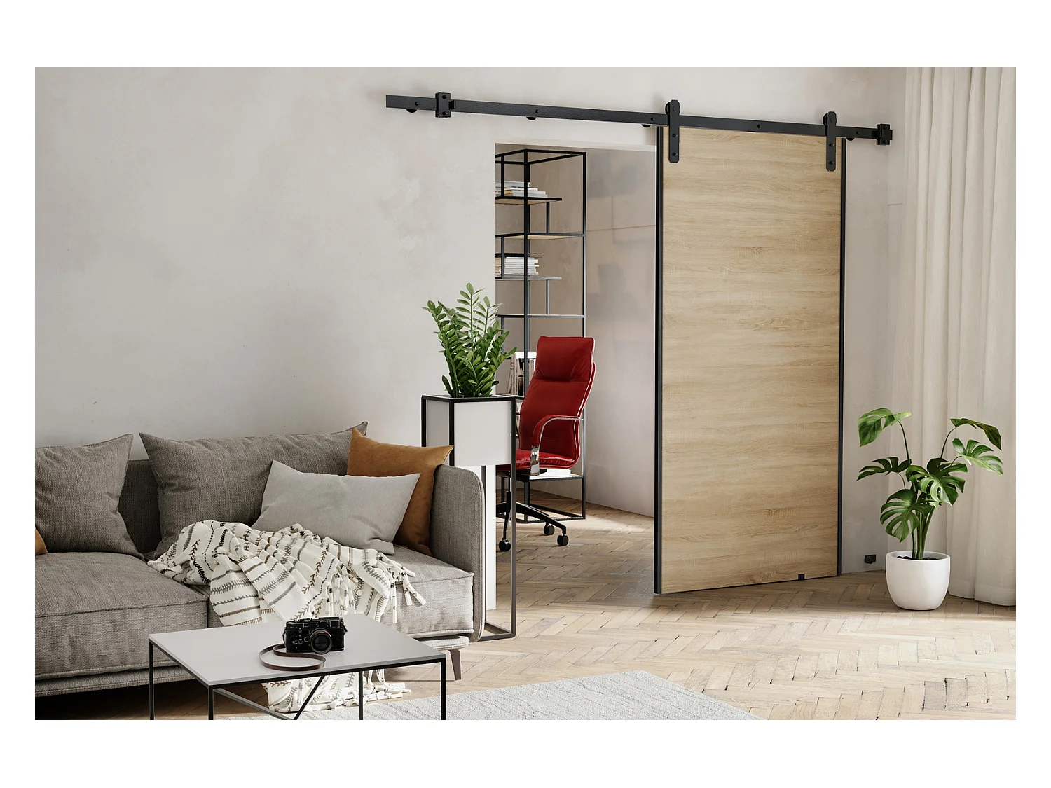 Emporius Porte coulissante 100 cm Ares - porte suspendue coulissante, loft - Chêne sonoma