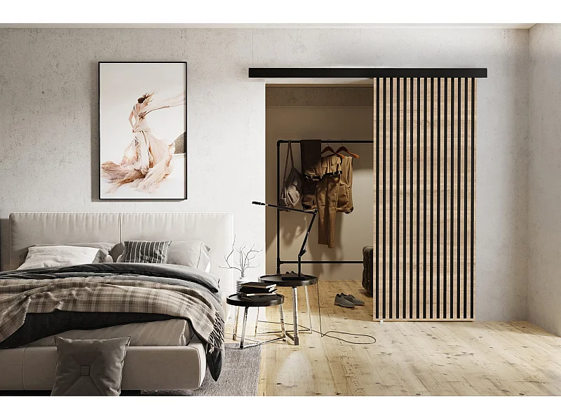 Schuifwanddeuren 100 cm Belor - loftachtige inbouwdeuren, imitatie lamellen - Sonoma