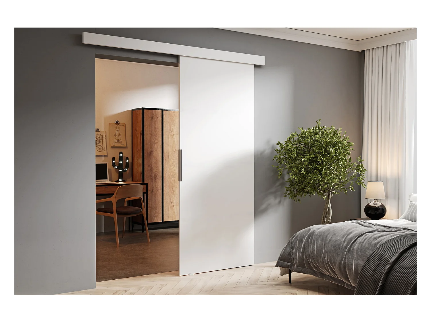Emporius Porte coulissante 100 cm Doris - portes coulissantes murales intérieures - Blanc