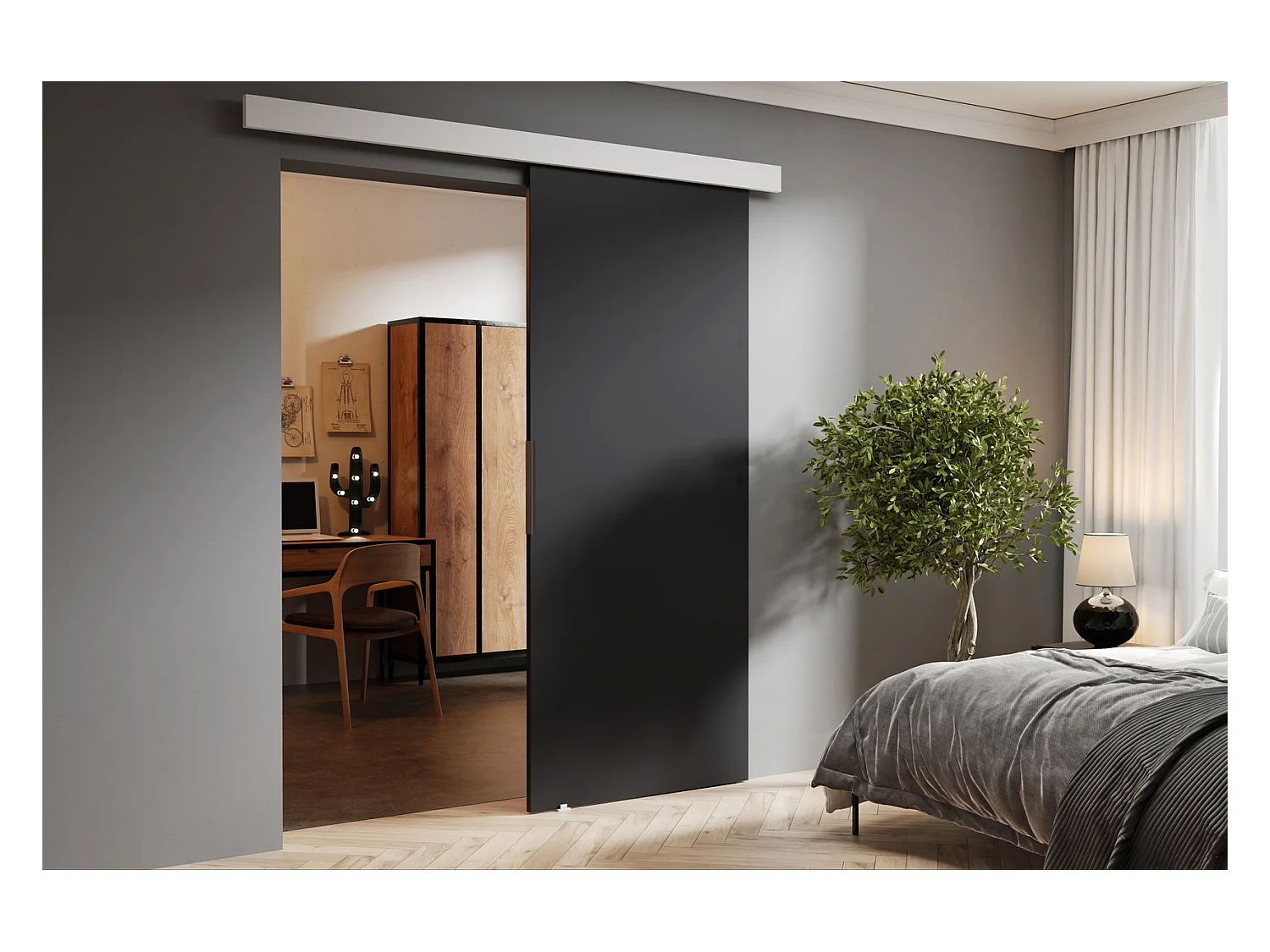 Emporius Porte coulissante 100 cm Doris - portes coulissantes murales intérieures - Graphite