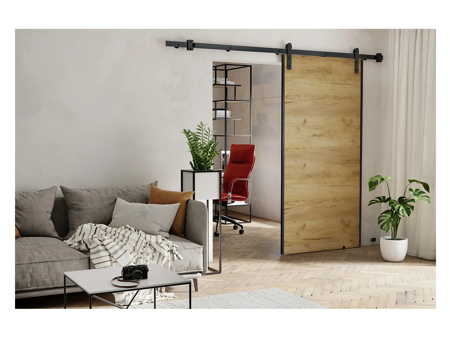 Emporius Porte coulissante 100 cm Ares - porte suspendue coulissante, loft - Chêne craft doré