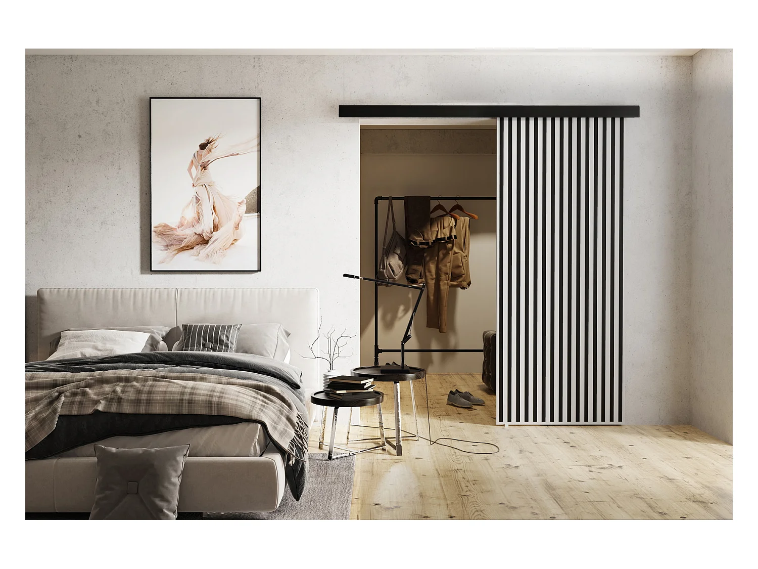 Emporius Porte coulissante 80 cm Belor - imitation de lamelle, porte suspendue coulissante - Blanc