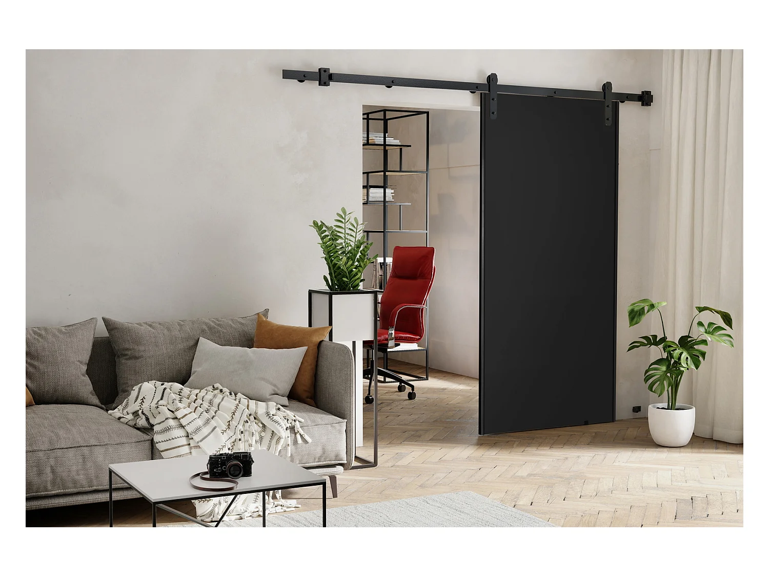 Emporius Porte coulissante 80 cm Ares - porte suspendue coulissante, loft - Noir