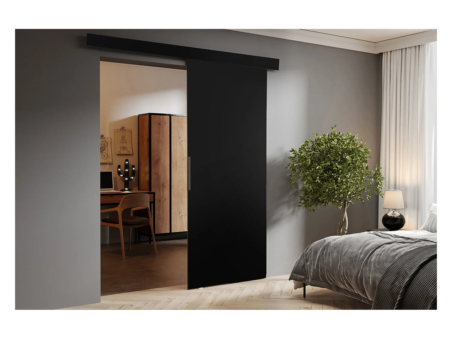 Emporius Porte coulissante 100 cm Doris - portes coulissantes murales intérieures - Noir