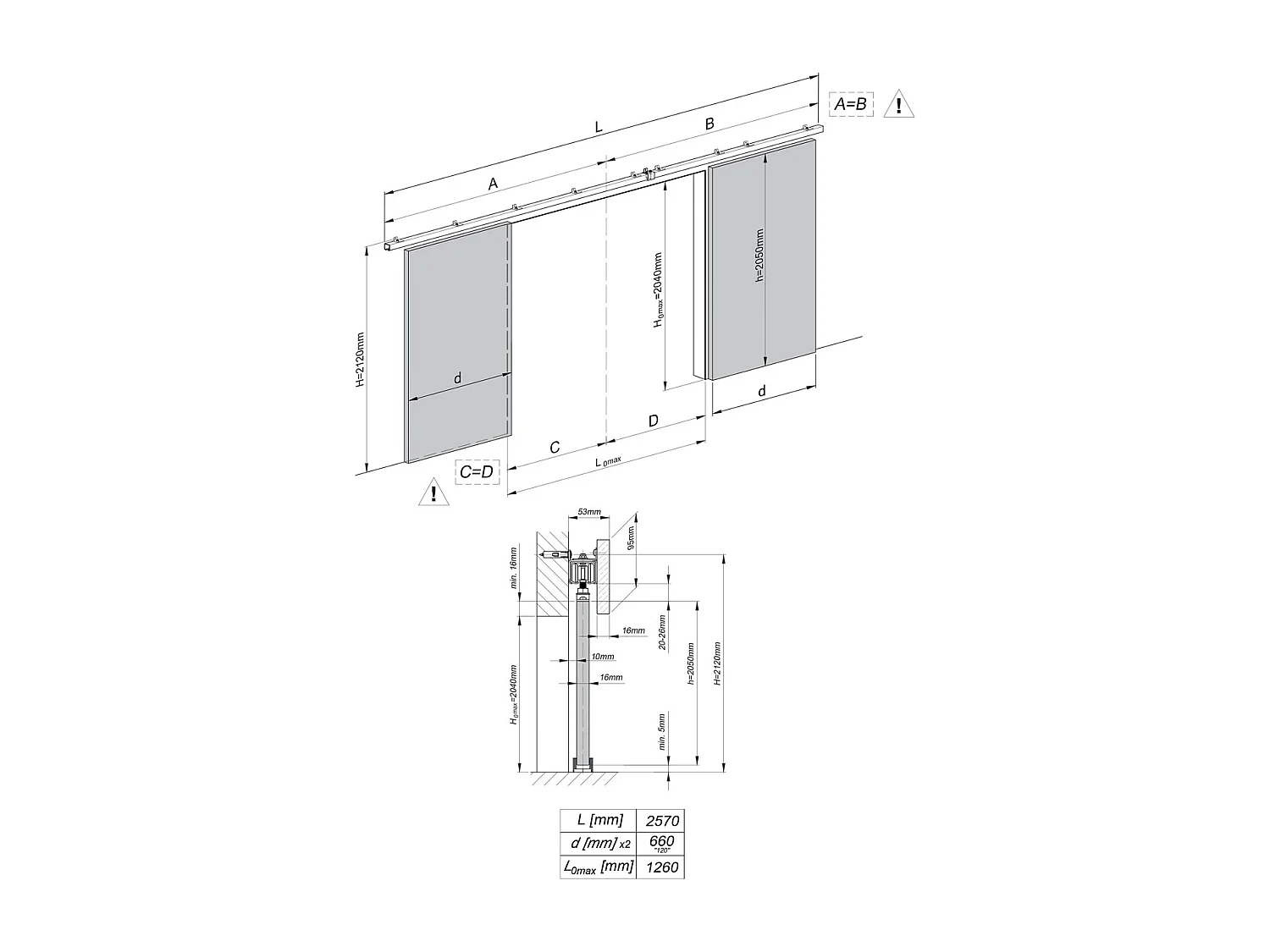 Emporius Drzwi przesuwne 130 cm Ares Duo - drzwi naścienne z systemem regulowanym oraz samodomykaczem - Dąb craft złoty