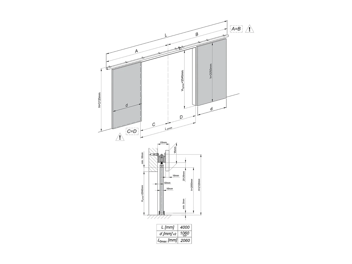 Emporius Porte coulissante 190 cm Kaja Duo - miroir, cache rail, portes coulissantes murales intérieures - Bois foncé