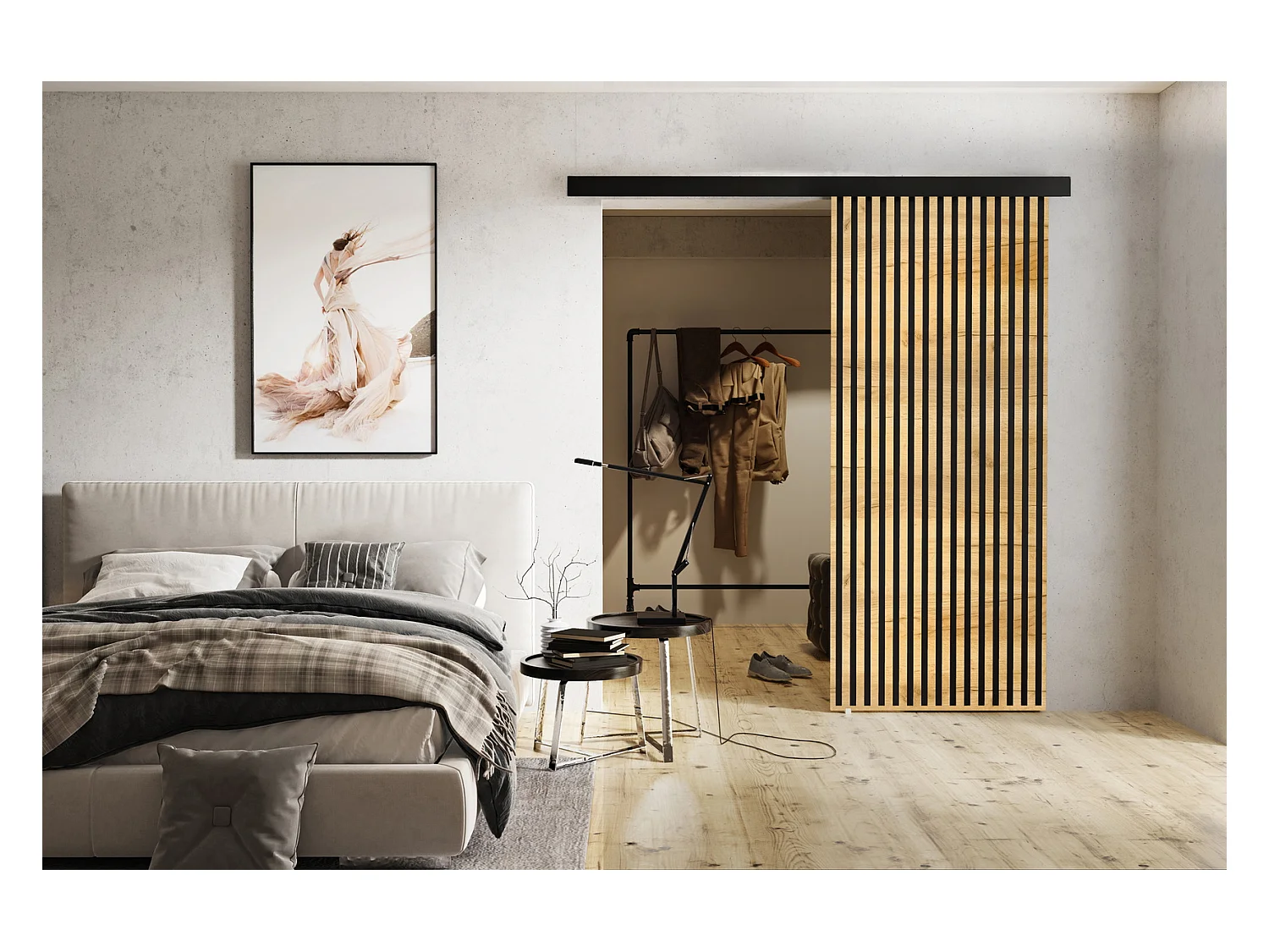 Emporius Porte coulissante 80 cm Belor - imitation de lamelle, porte suspendue coulissante - Chêne craft doré