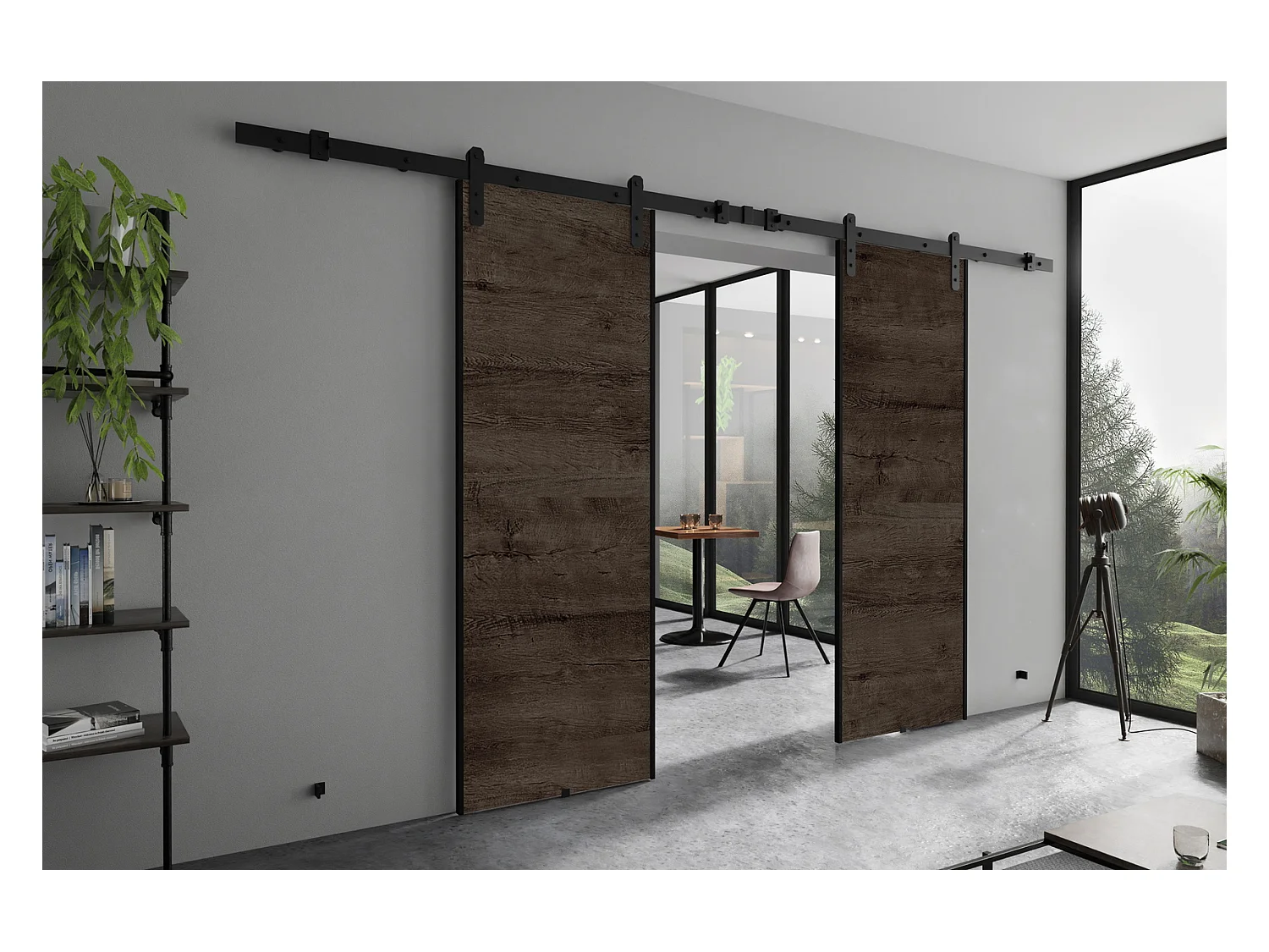 Emporius Porte coulissante 210 cm Ares Duo - porte suspendue coulissante, loft - Bois foncé