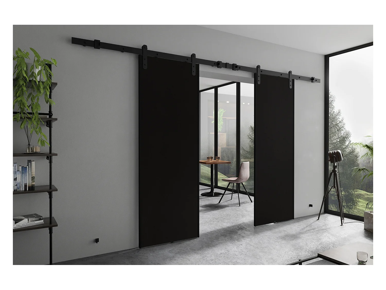 Schuifdeur 190 cm Ares Duo - Schuifdeursysteem, schuifhordeur rail - Zwart