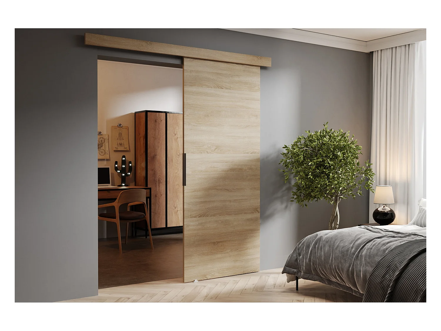 Emporius Porte coulissante 100 cm Doris - portes coulissantes murales intérieures - Chêne sonoma