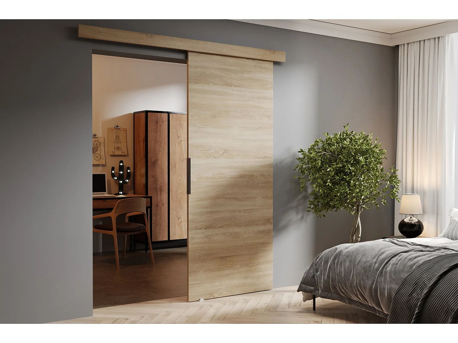 Emporius Porte coulissante 100 cm Doris - portes coulissantes murales intérieures - Chêne sonoma