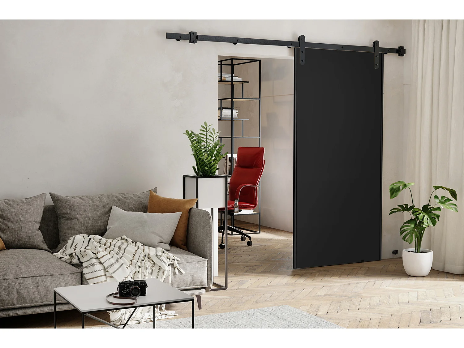 Emporius Porte coulissante 70 cm Ares - porte suspendue coulissante, loft - Noir