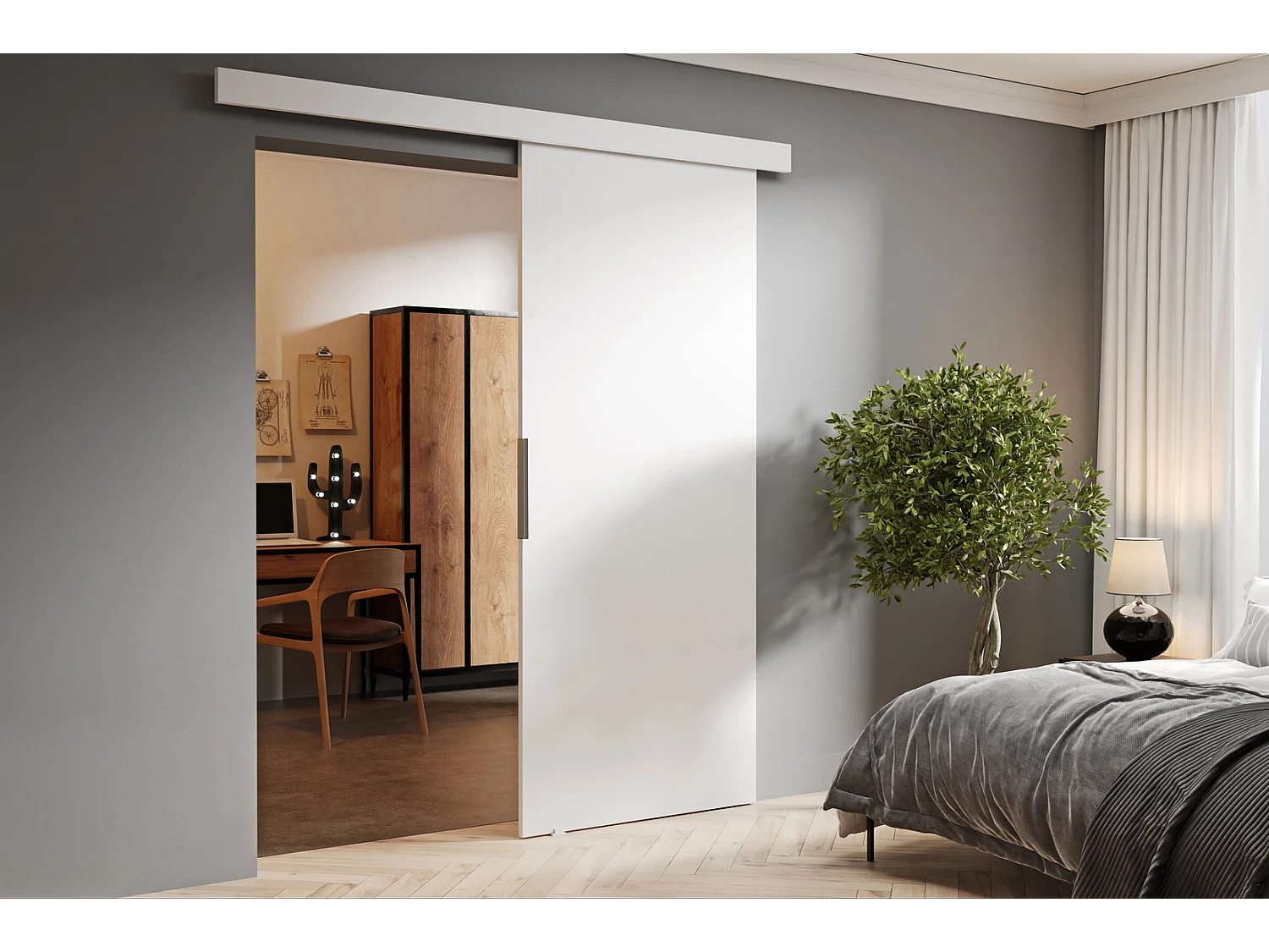 Emporius Porte coulissante 90 cm Doris - portes coulissantes murales intérieures - Blanc
