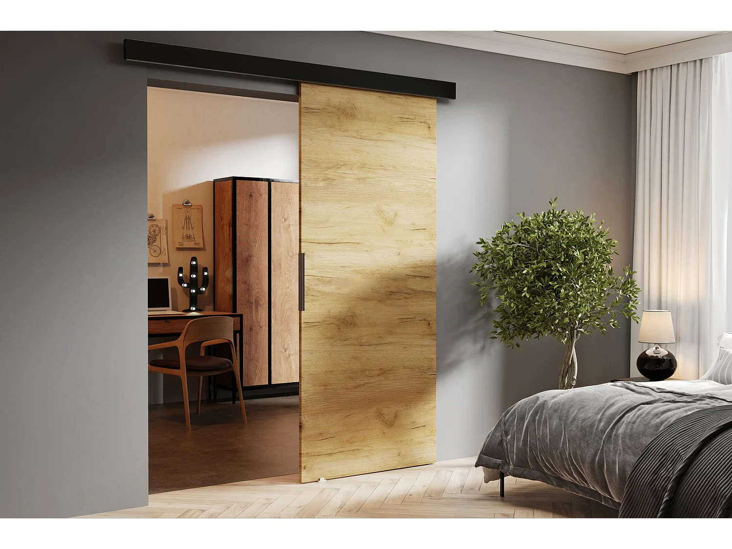 Emporius Porte coulissante 90 cm Doris - portes coulissantes murales intérieures - Chêne craft doré