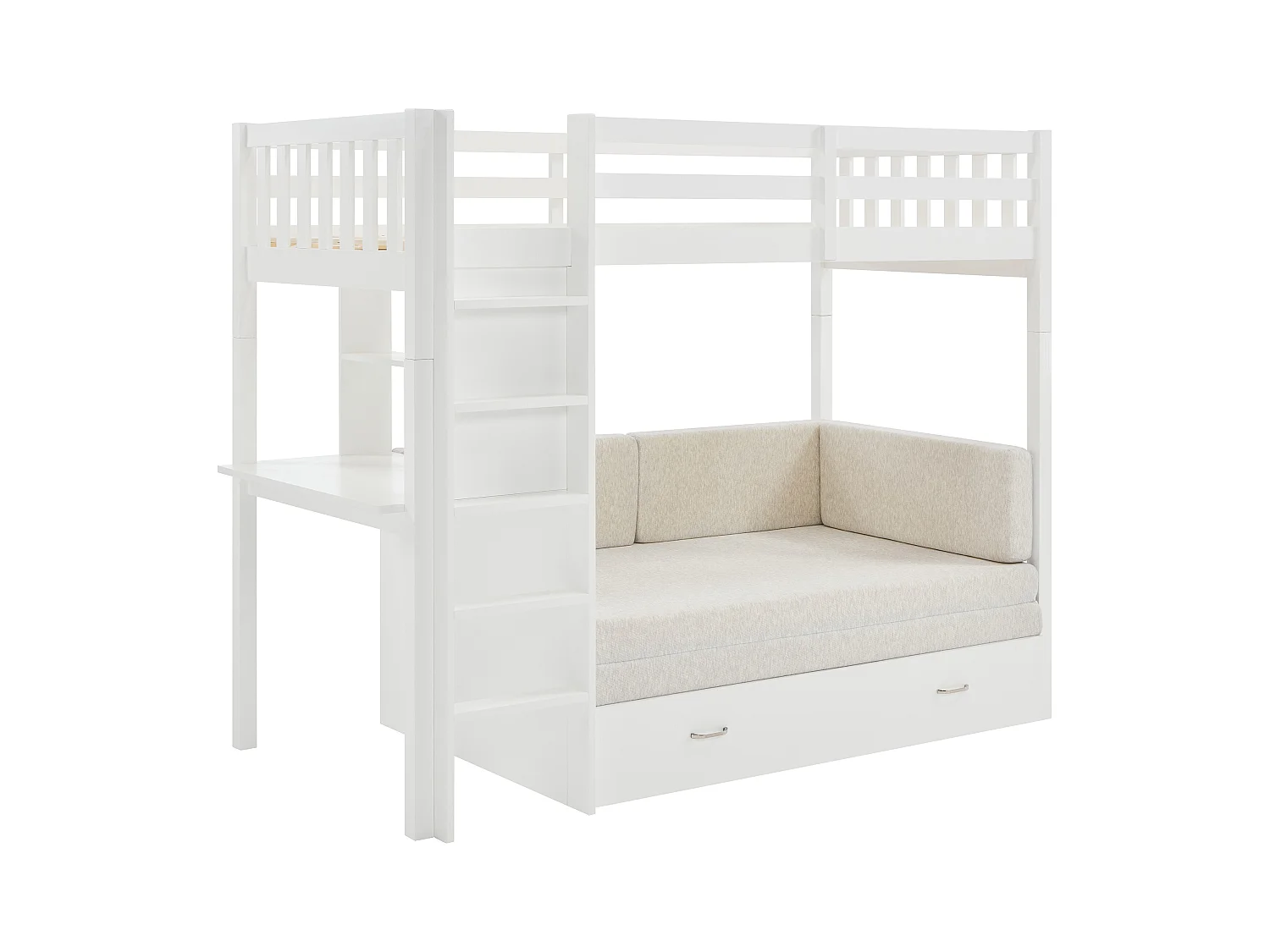 Hochbett mit Sofa mit Schlaffunktion - 90 x 190 cm- Kiefernholz & MDF - Weiß - ORPELIA